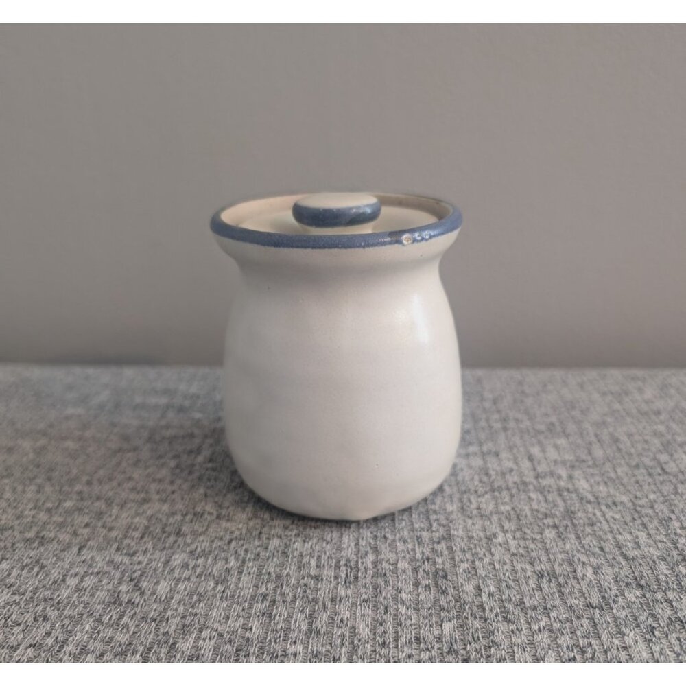 Handmade Pottery Jar/Canister with Lid, Wheat/Reed Design, Signed "Fox" - Picture 2 of 4